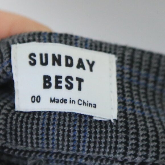 SUNDAY BEST Freshman Check Pant Slim-Leg Check Grey Trouser Size 00 - Picture 3 of 7